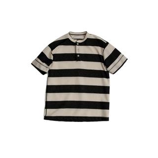  FACTOTUM / ファクトタム　太ボーダ　ヘンリーネックTシャツ(BLACK)