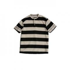  FACTOTUM / ファクトタム　太ボーダ　ヘンリーネックTシャツ(BLACK)